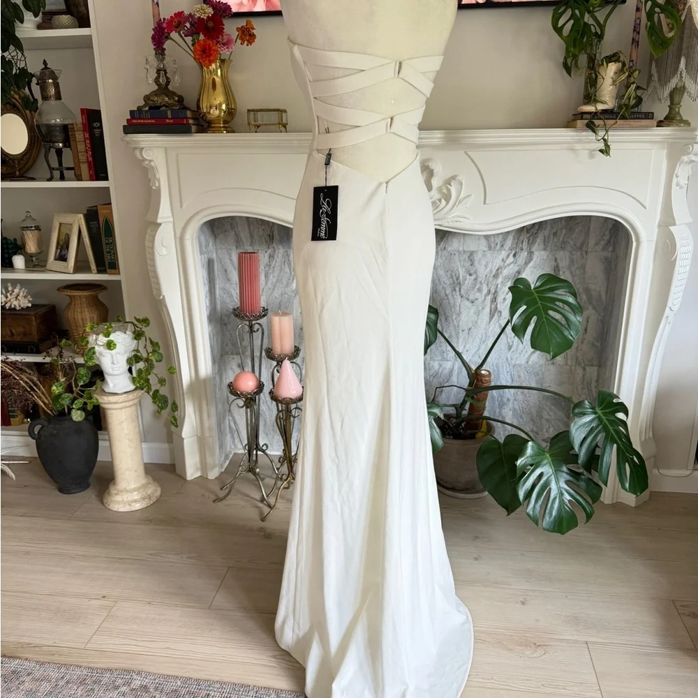La Femme Strapless Evening Dress in White 27035
